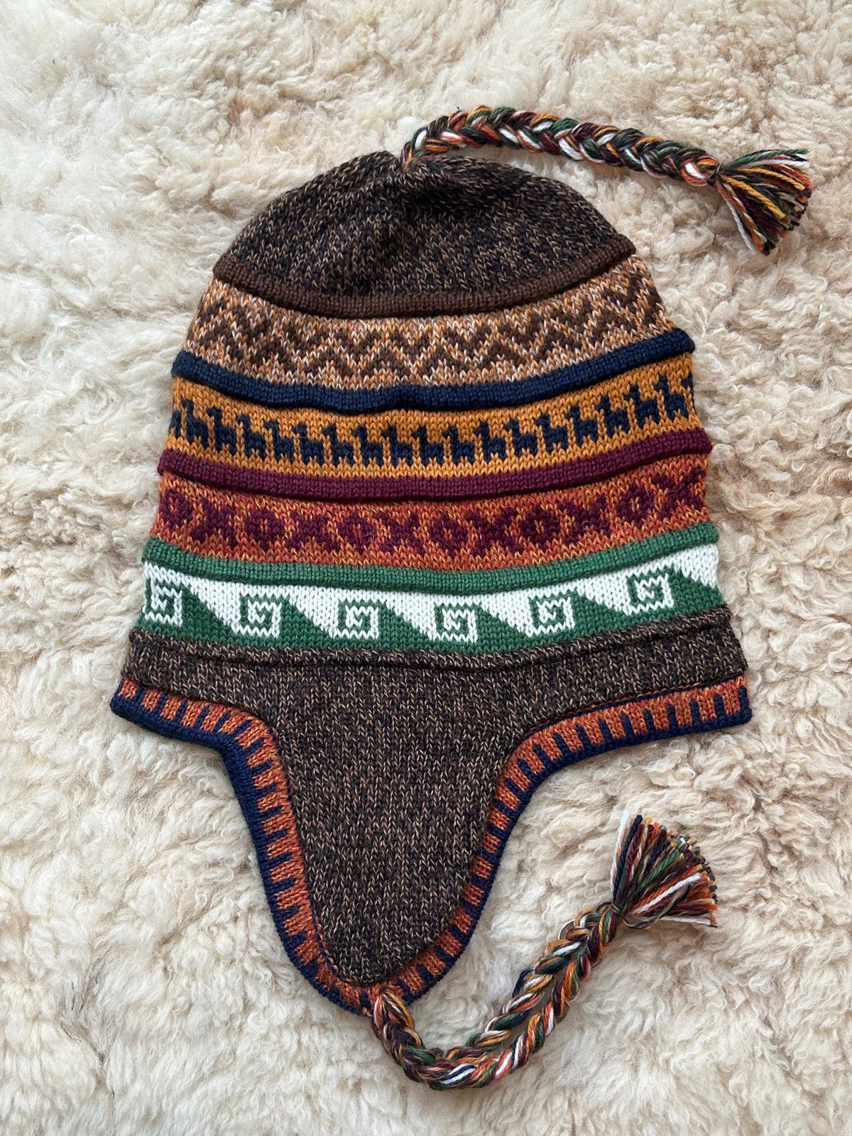 Reversible Alpaca Chullo Hat - Grey & Brown Tones, photo 4