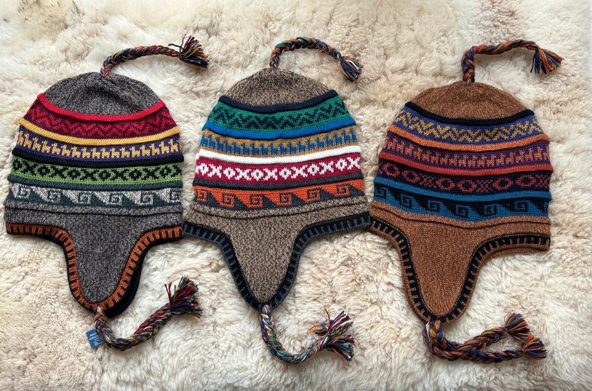 Reversible Alpaca Chullo Hat - Marl & Camel Tones, photo 3