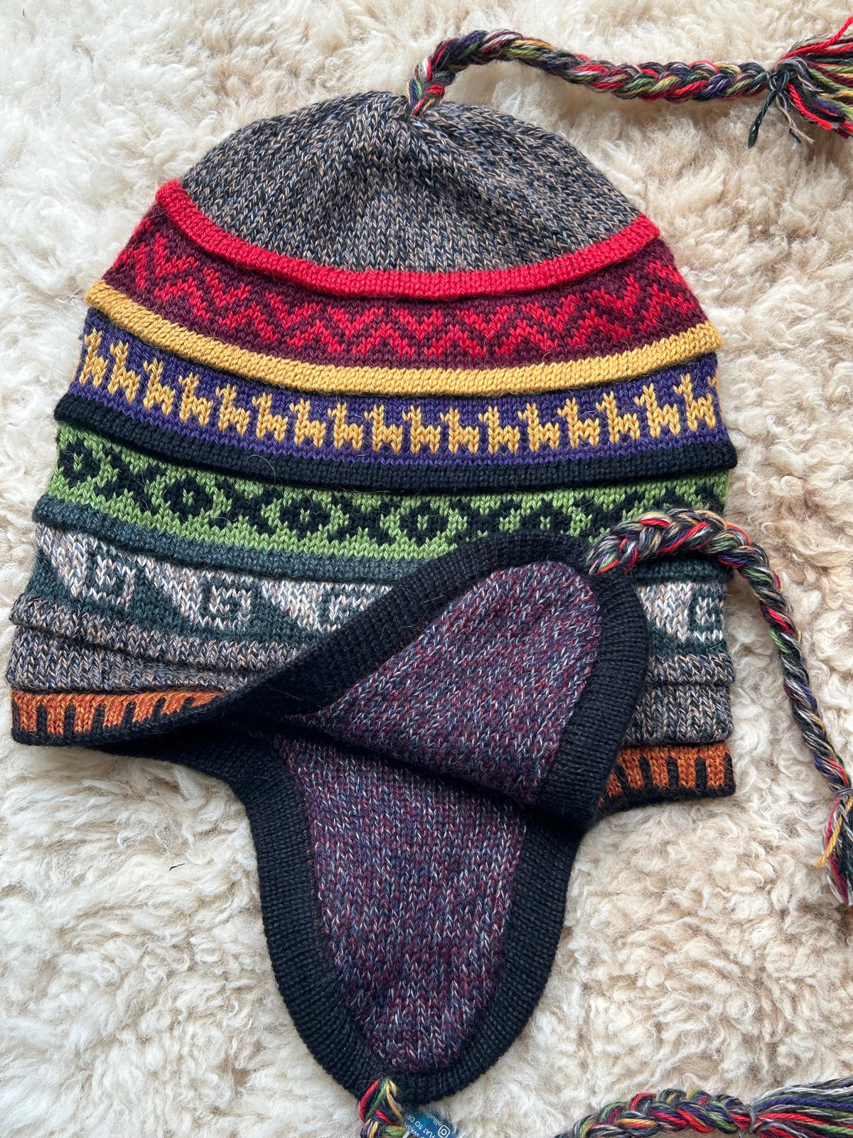 Reversible Alpaca Chullo Hat - Marl & Camel Tones, photo 2