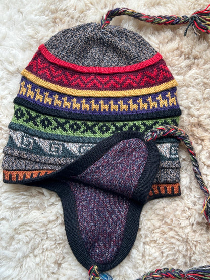 Reversible Alpaca Chullo Hat - Marl & Camel Tones, photo 2