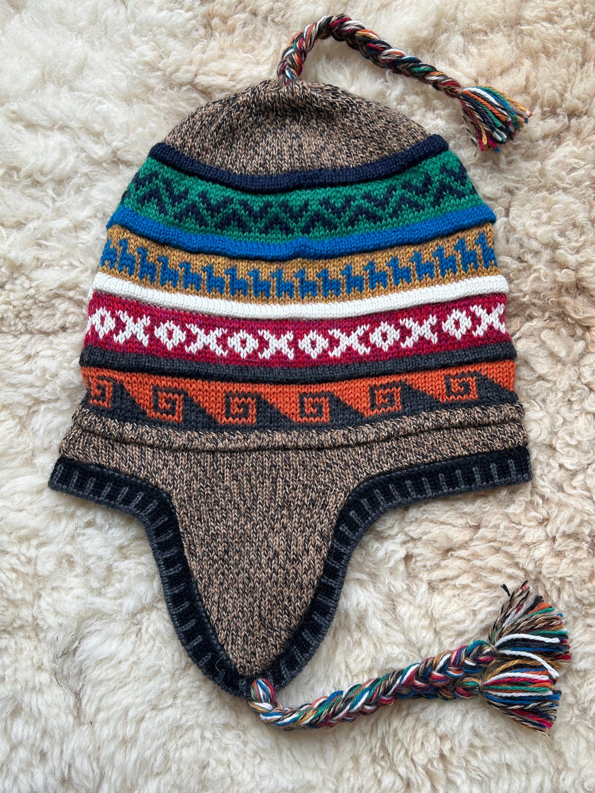 Reversible Alpaca Chullo Hat - Marl & Camel Tones, photo 4