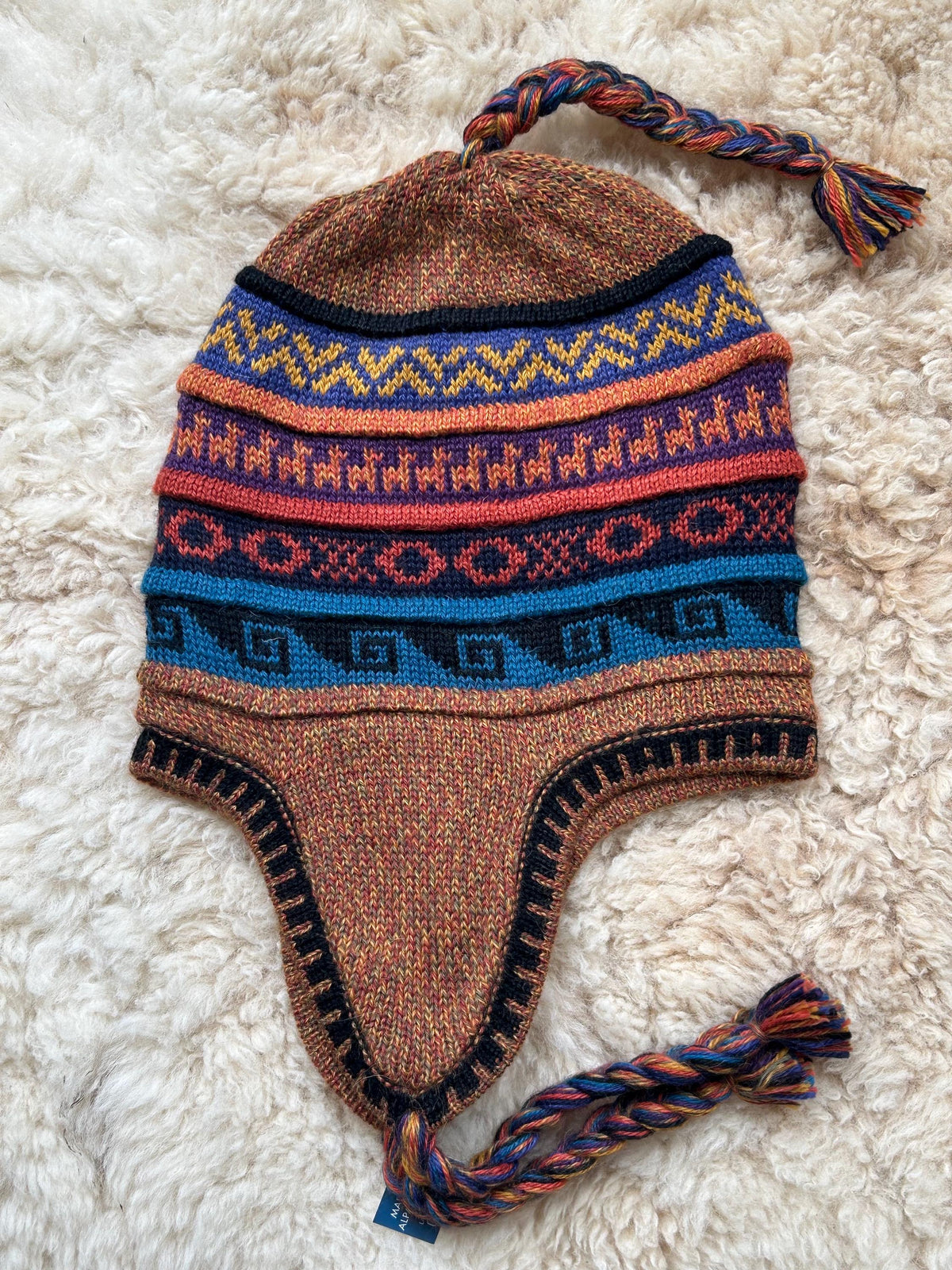 Reversible Alpaca Chullo Hat - Marl & Camel Tones, photo 6
