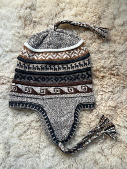 Reversible Alpaca Chullo Hat - Brown & Mustard Tones, photo 4