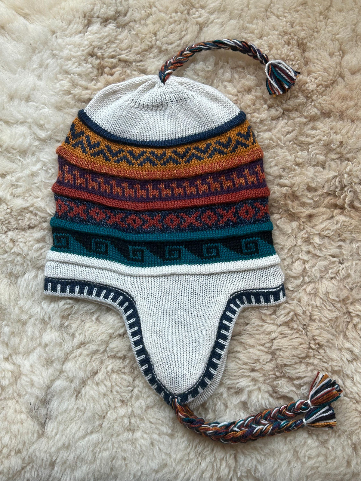 Reversible Alpaca Chullo Hat - Grey, Olive & Cream, photo 6