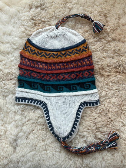 Reversible Alpaca Chullo Hat - Grey, Olive & Cream, photo 6
