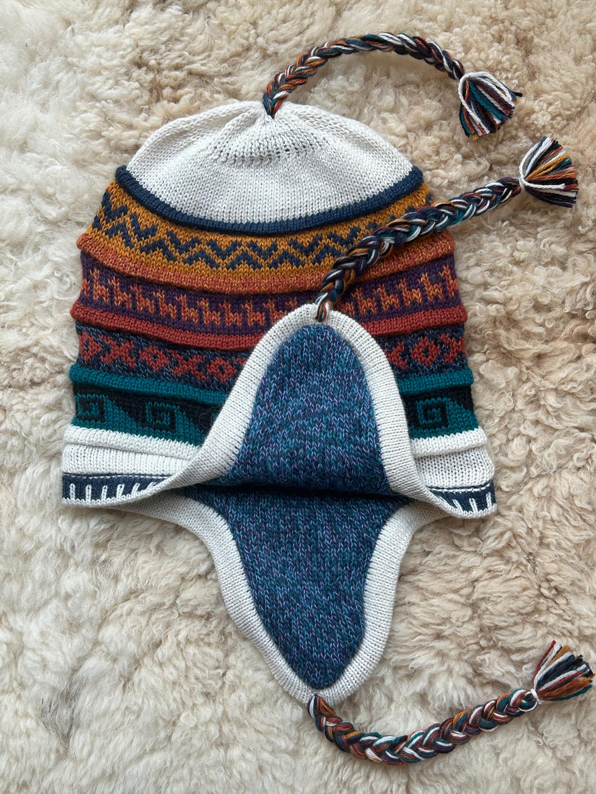 Reversible Alpaca Chullo Hat - Grey, Olive & Cream, photo 7
