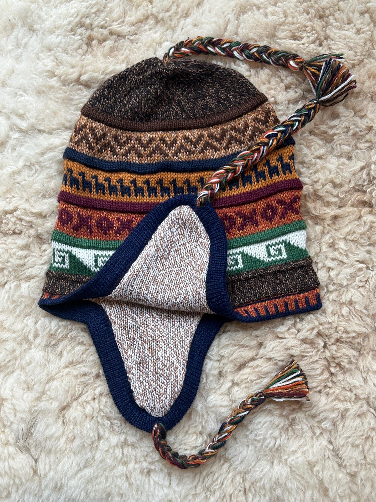Reversible Alpaca Chullo Hat - Grey & Brown Tones, photo 5