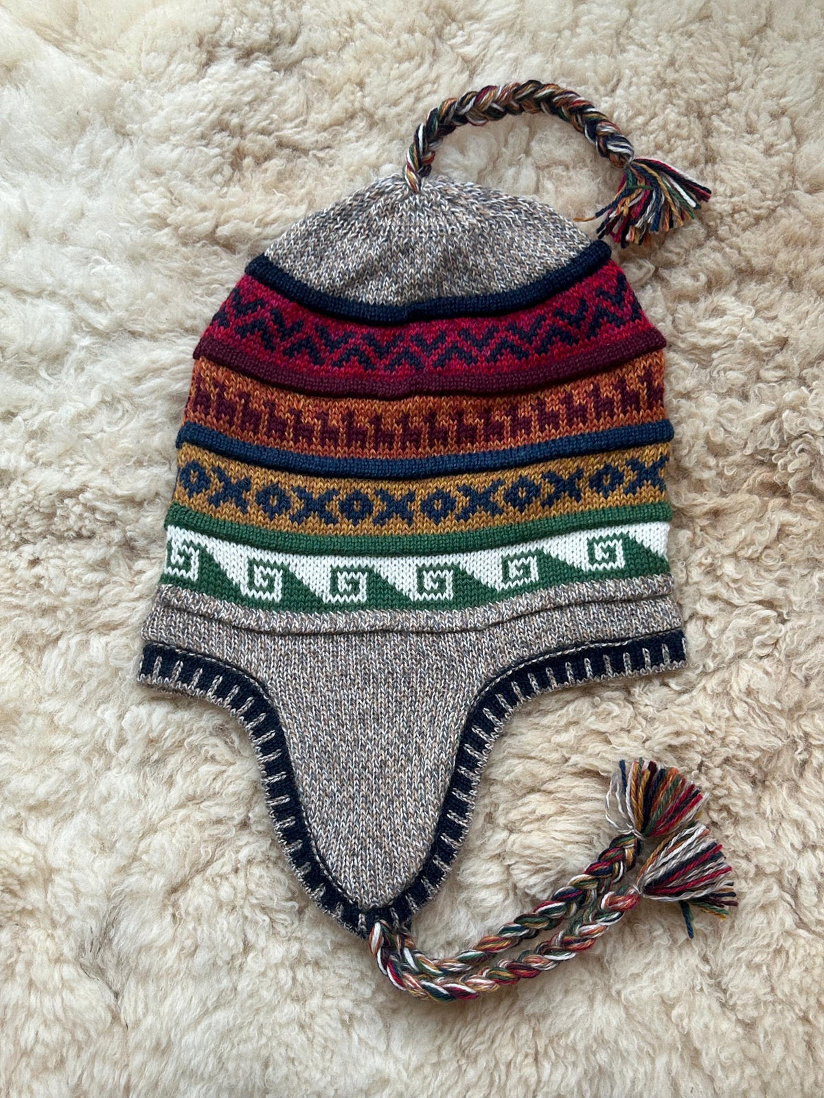 Reversible Alpaca Chullo Hat - Grey & Brown Tones, photo 6