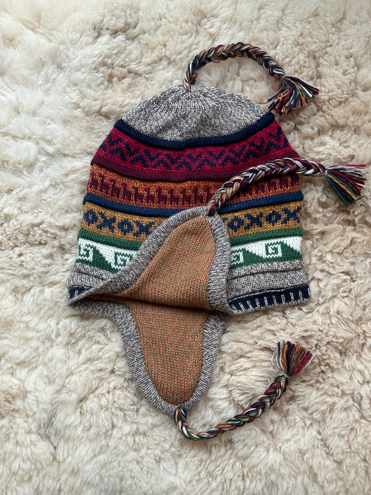 Reversible Alpaca Chullo Hat - Grey & Brown Tones, photo 7