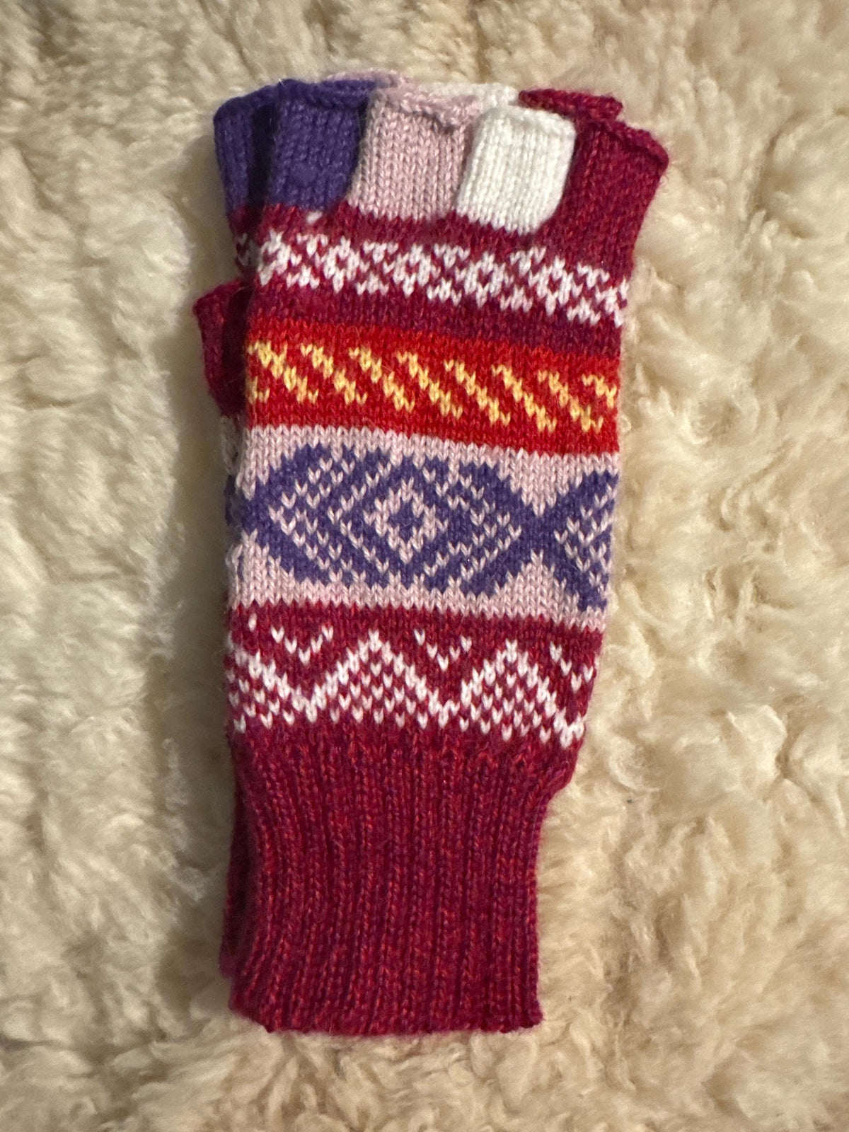 Multicolour Andean Fair Isle Half-Finger Alpaca Gloves, photo 5