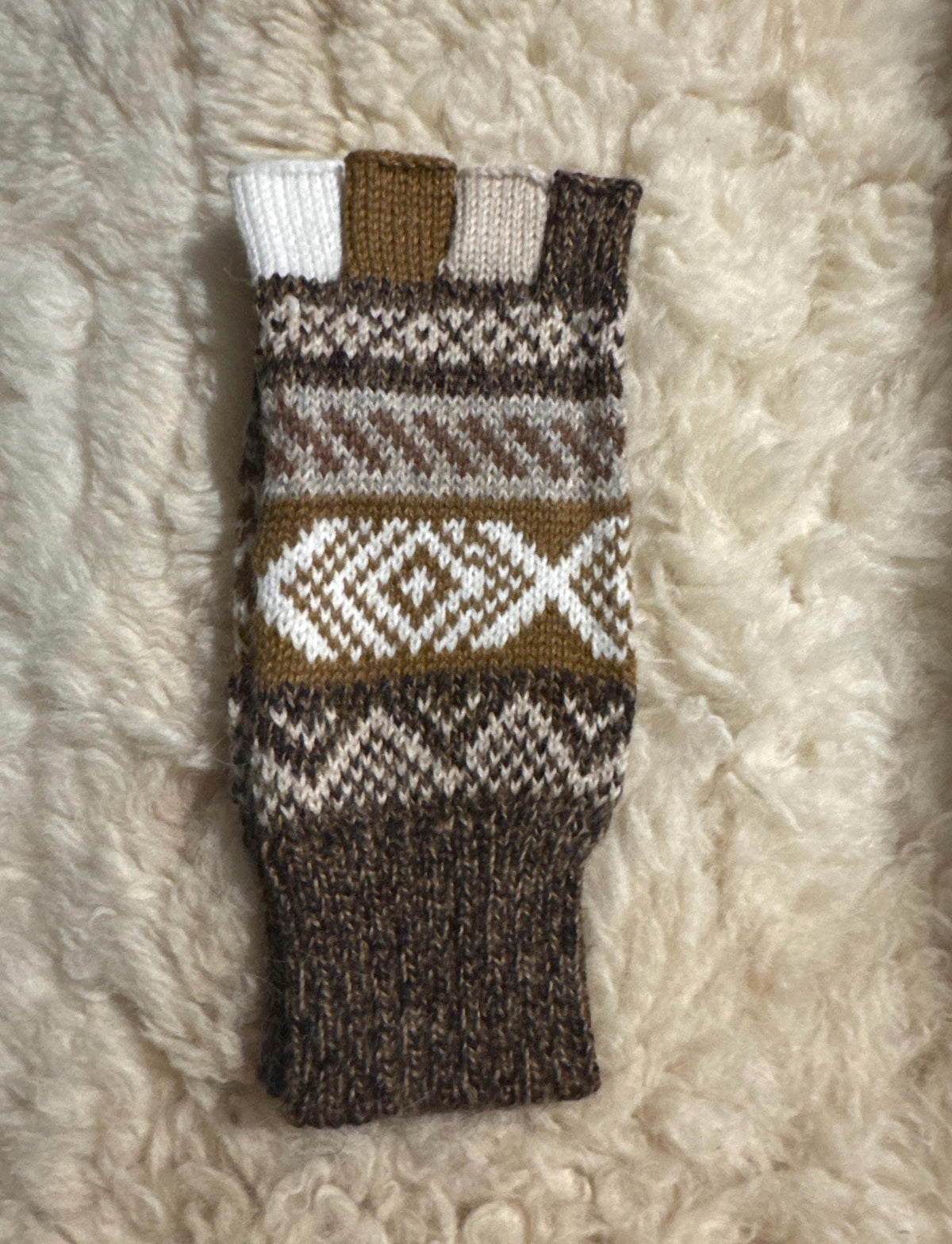 Multicolour Andean Fair Isle Half-Finger Alpaca Gloves, photo 8