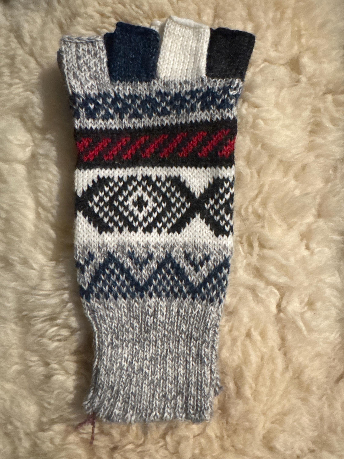 Multicolour Andean Fair Isle Half-Finger Alpaca Gloves, photo 7