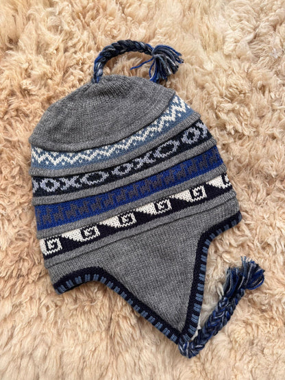 Grey Fleece-Lined Alpaca Chullo Hat