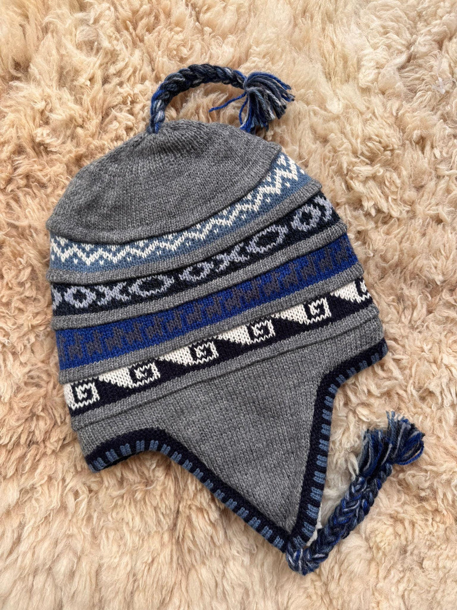 Grey Fleece-Lined Alpaca Chullo Hat