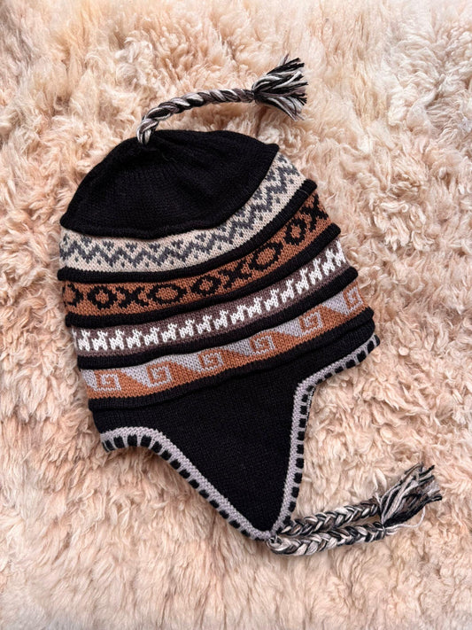Black Fleece-Lined Alpaca Chullo Hat