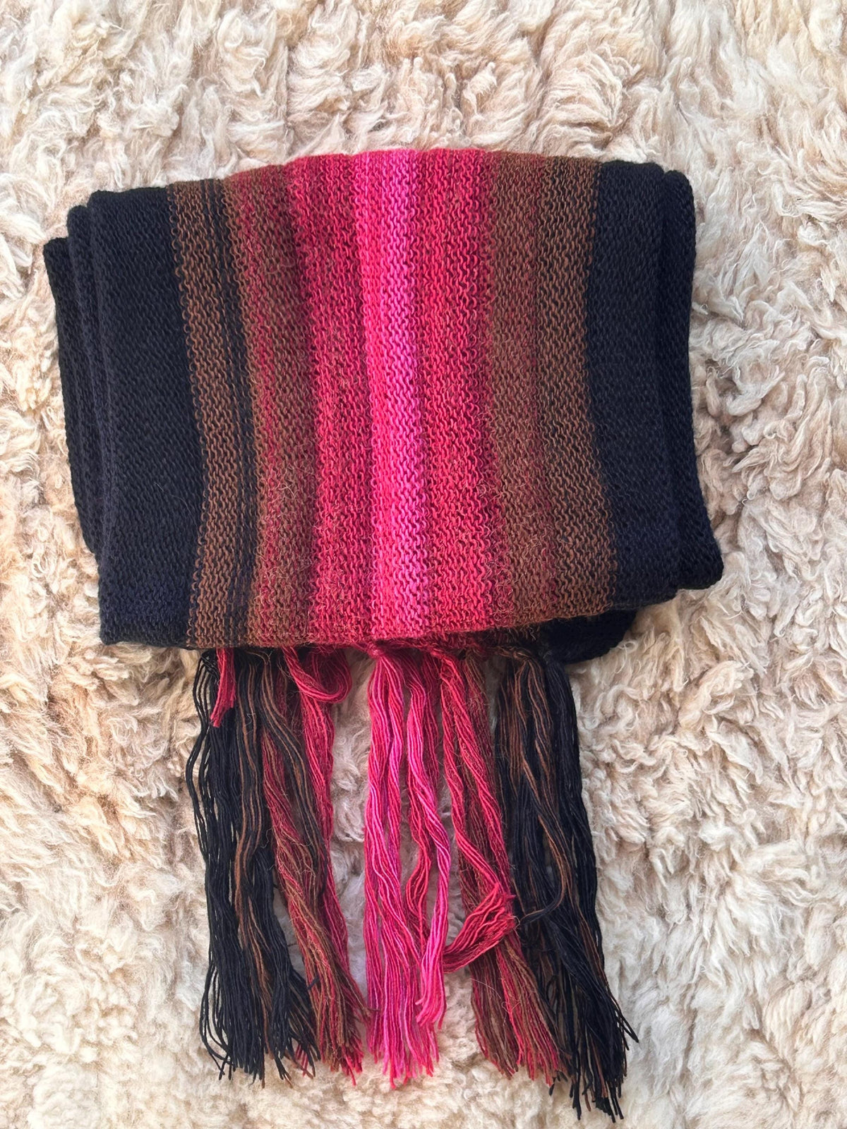 Pink & Red Ombre Stripe Alpaca Blend Scarf, photo 5