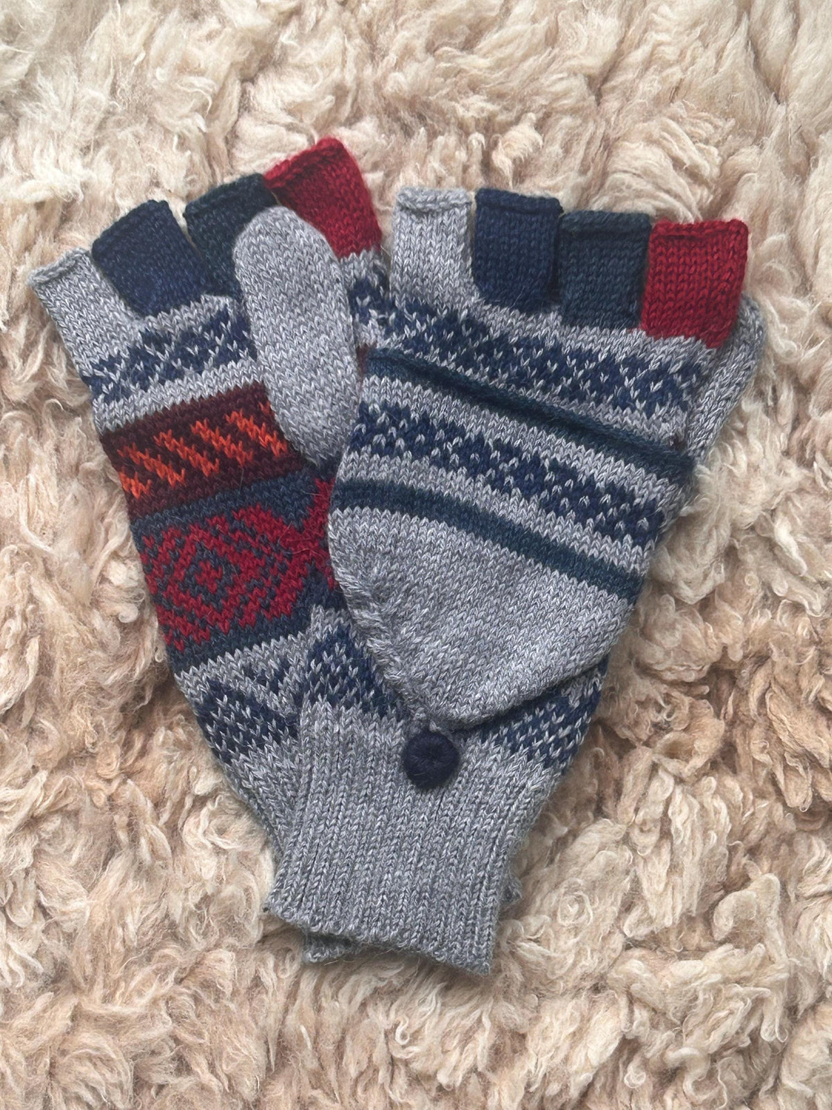 Hot Pink & Olive Fair Isle Convertible Alpaca Mittens, photo 4