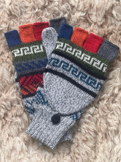 Blues & Greys Fair Isle Convertible Alpaca Mittens, photo 6