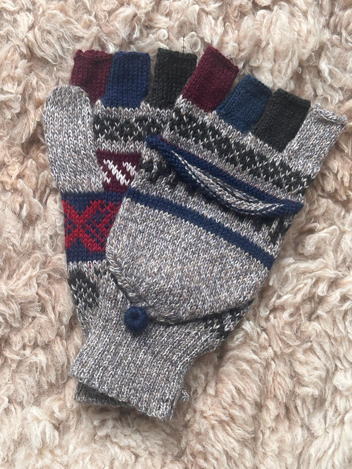 Blues & Greys Fair Isle Convertible Alpaca Mittens, photo 5
