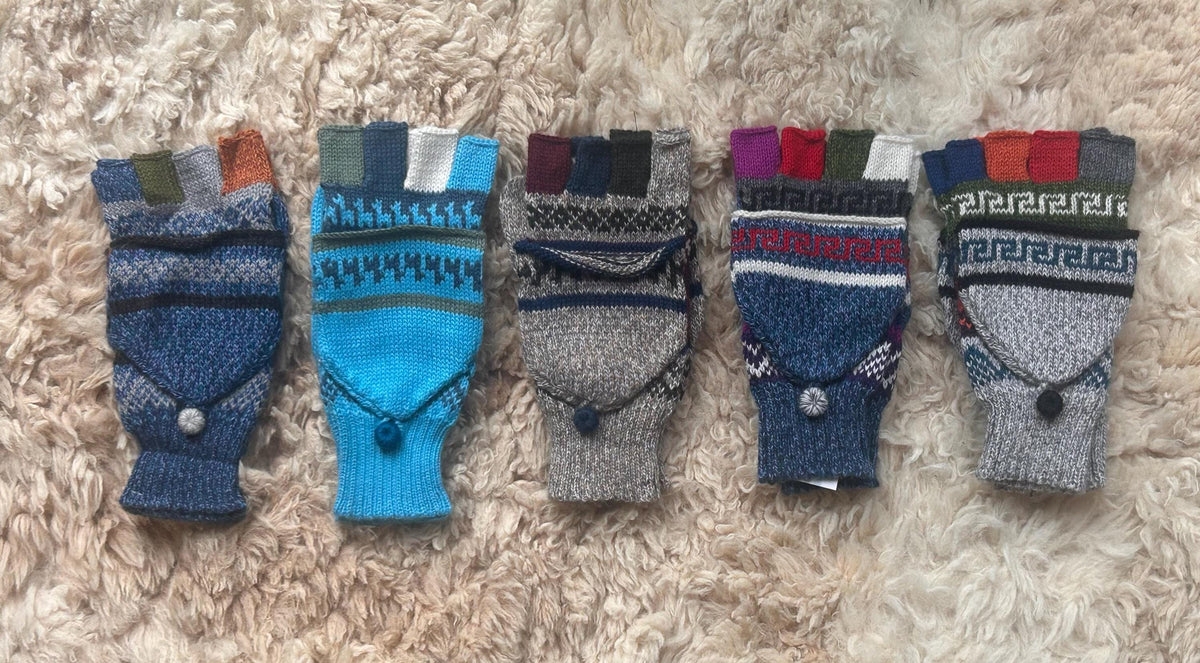 Blues & Greys Fair Isle Convertible Alpaca Mittens, photo 2
