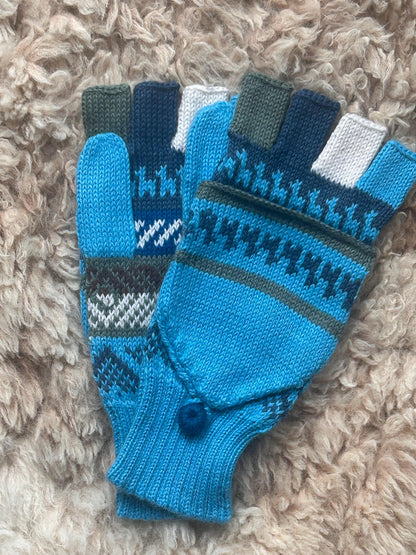 Blues & Greys Fair Isle Convertible Alpaca Mittens, photo 4