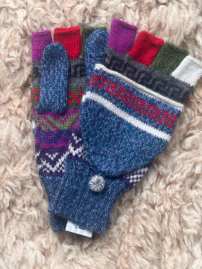 Blues & Greys Fair Isle Convertible Alpaca Mittens