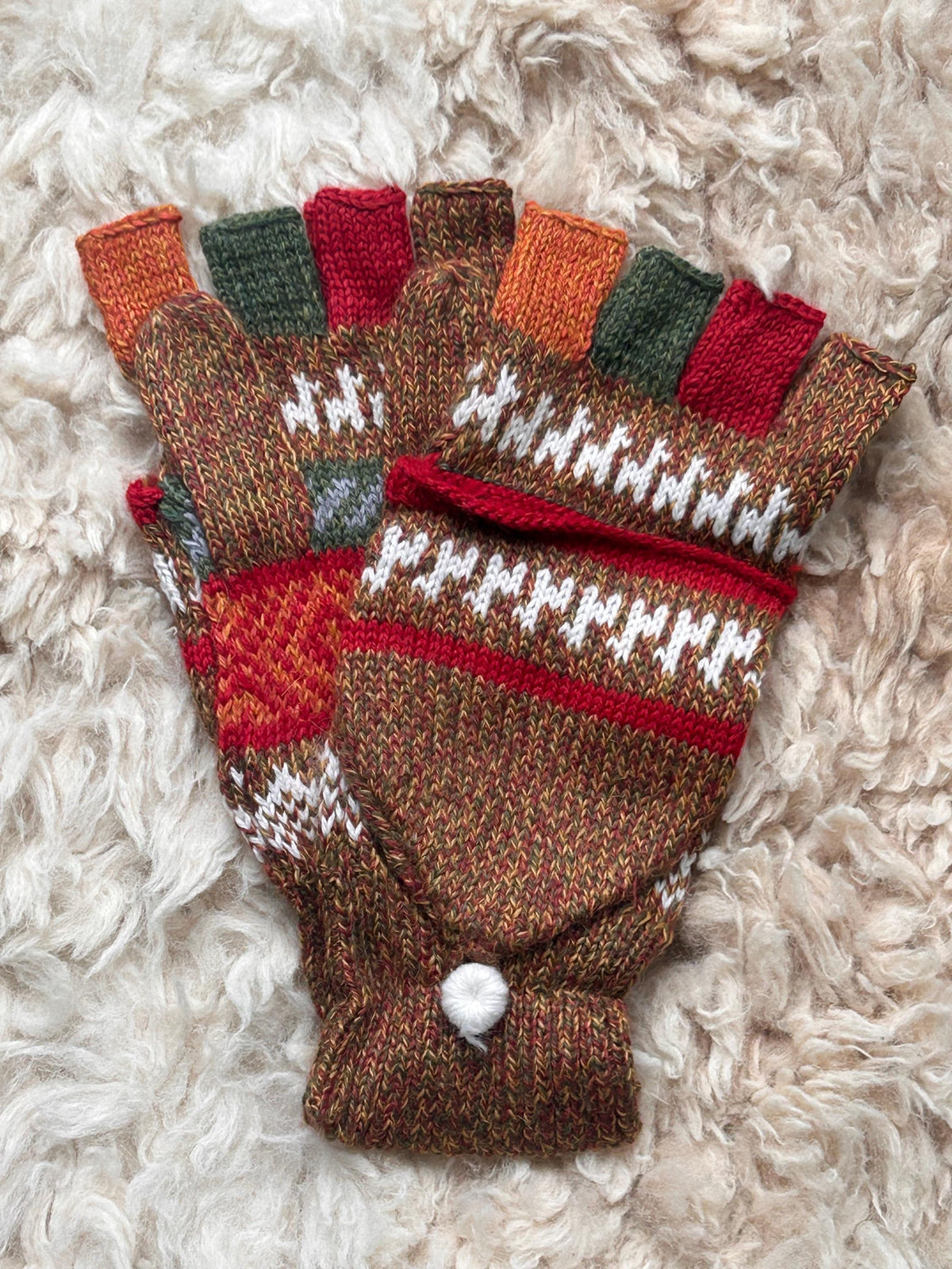 Hot Pink & Neutrals Fair Isle Convertible Alpaca Mittens, photo 6