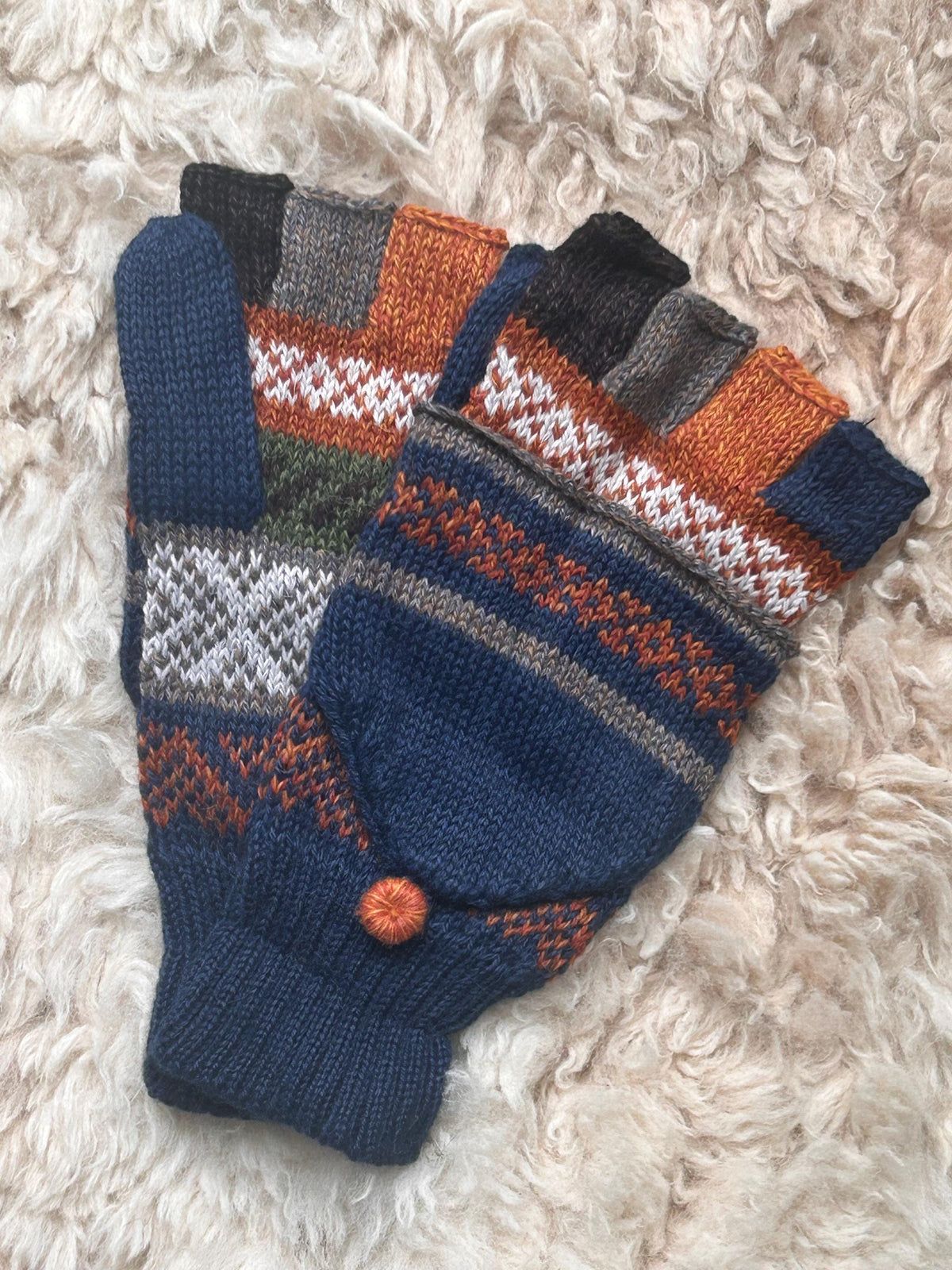 Black & Raspberry Fair Isle Convertible Alpaca Mittens, photo 5