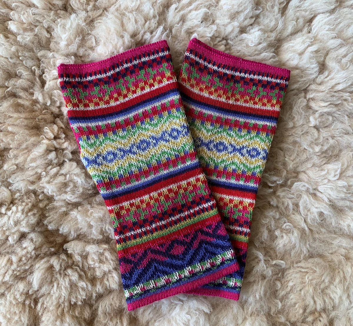 Pink Rainbow Fair Isle Baby Alpaca Fingerless Gloves, photo 6