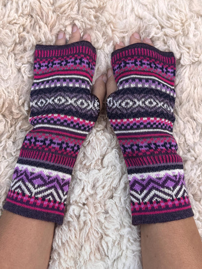 Plum & Magenta Fair Isle Baby Alpaca Fingerless Gloves