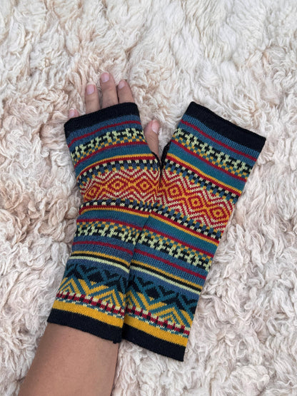 Orange & Teal Fair Isle Baby Alpaca Fingerless Gloves, photo 5
