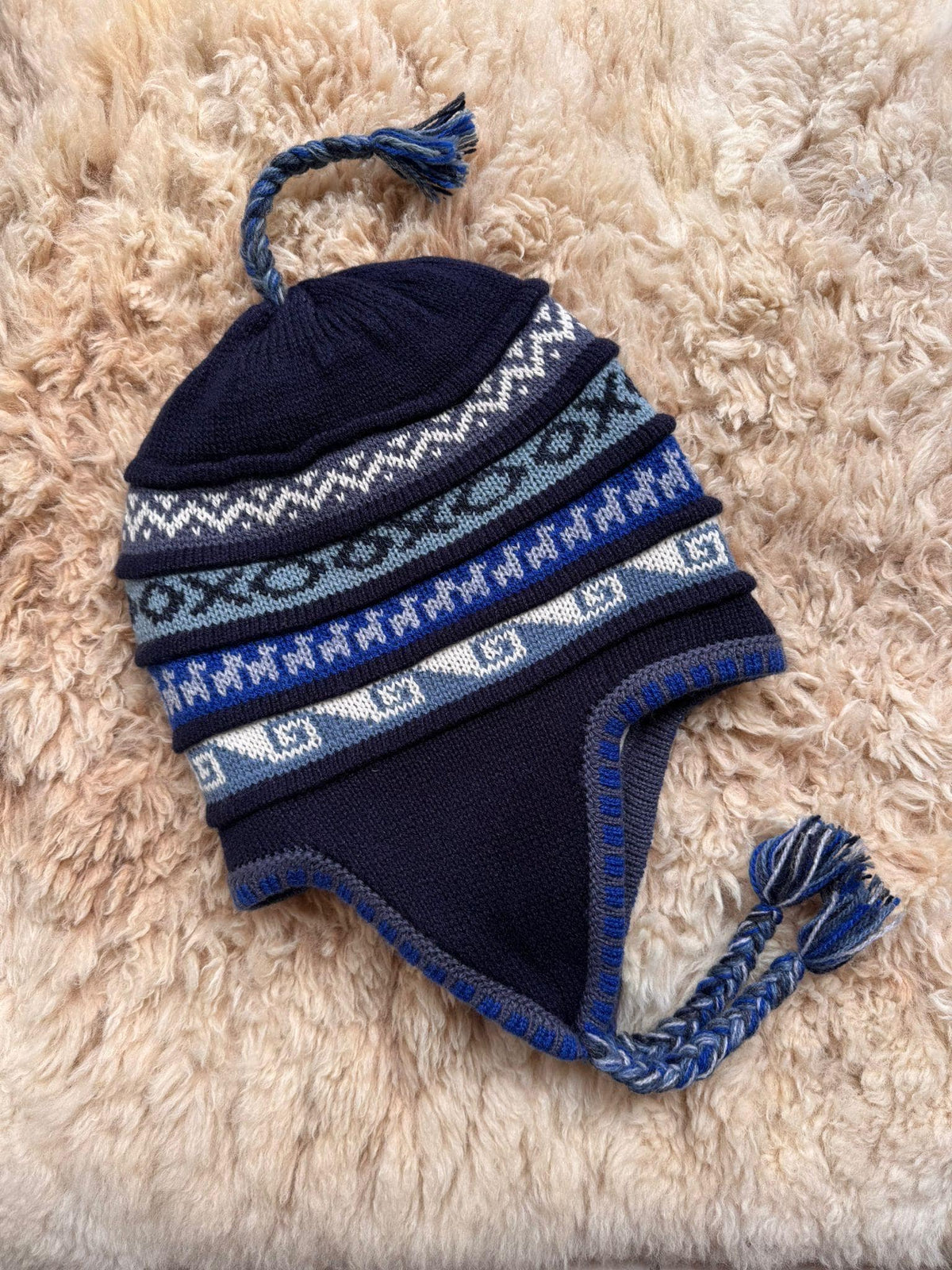Navy Fleece-Lined Alpaca Chullo Hat