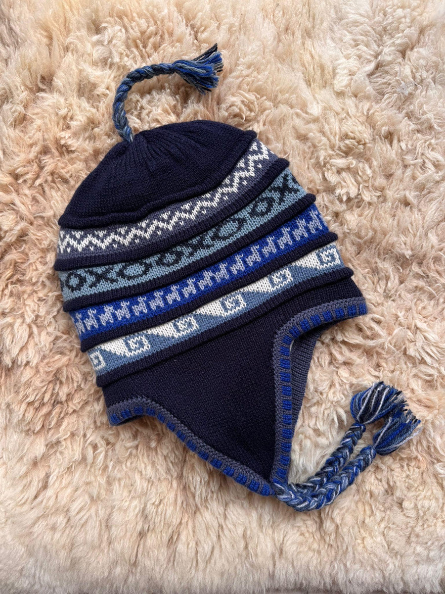 Navy Fleece-Lined Alpaca Chullo Hat