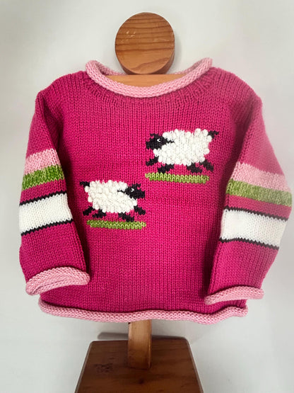 Hot Pink Sheep Hand-Embroidered Alpaca Kids Jumper