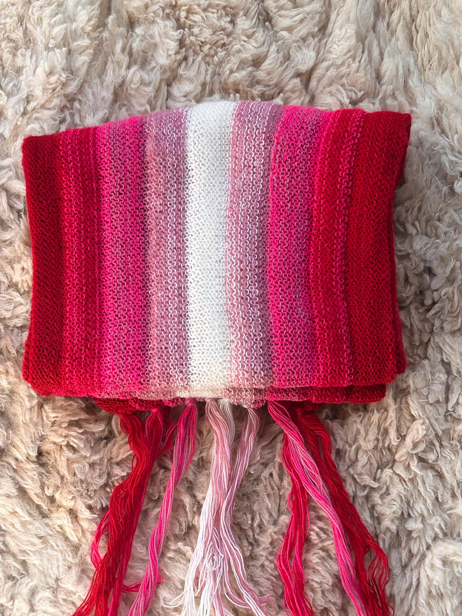 Pink & Red Ombre Stripe Alpaca Blend Scarf