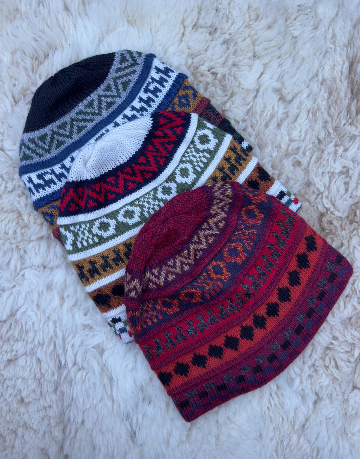 Red Reversible Llama Fair Isle Alpaca Beanie, photo 2