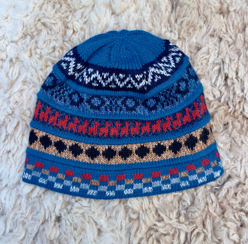 Turquoise Reversible Llama Fair Isle Alpaca Beanie