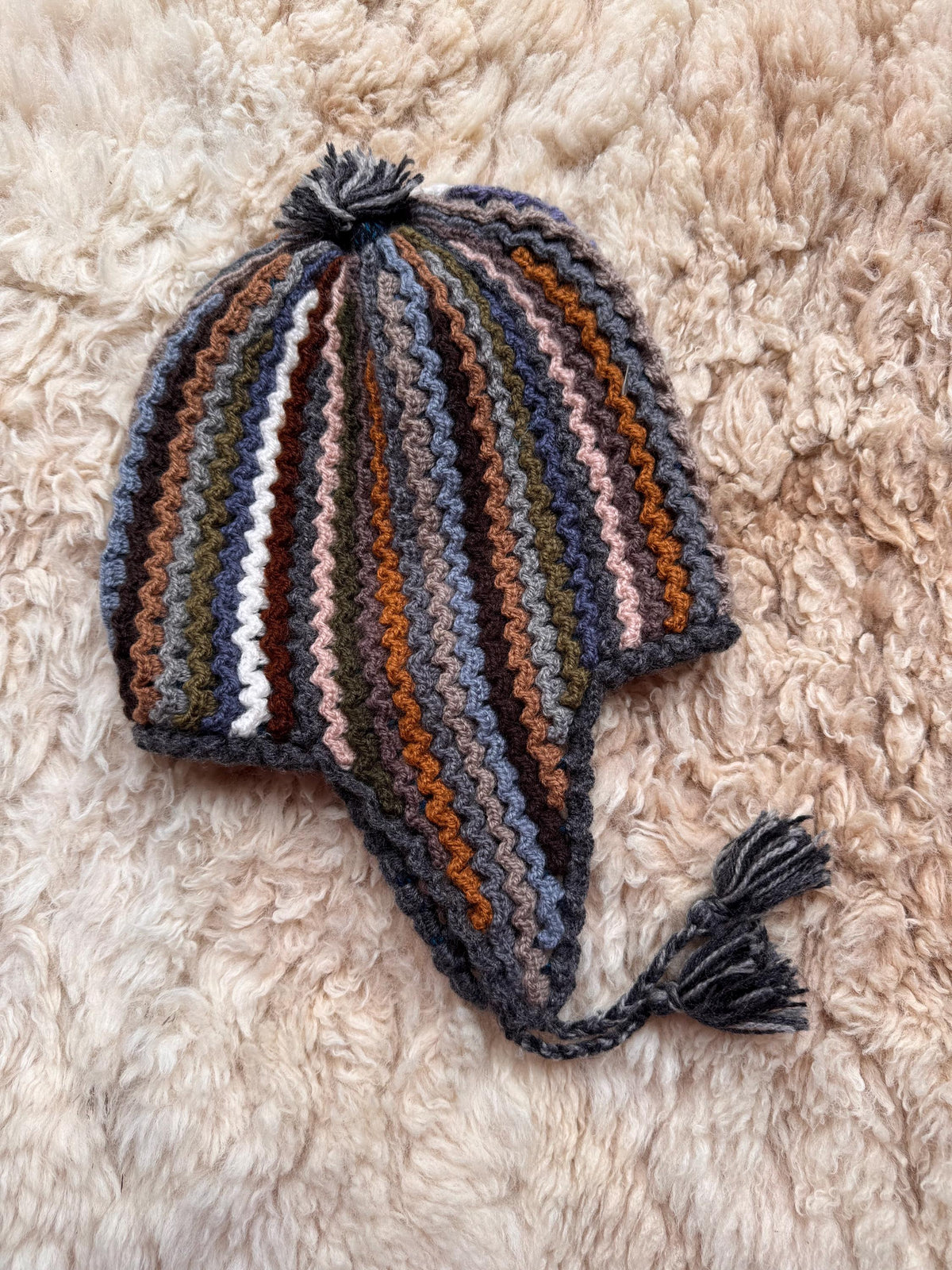 Zigzag Stripe Alpaca Chullo Hat - Earth Tones, photo 4