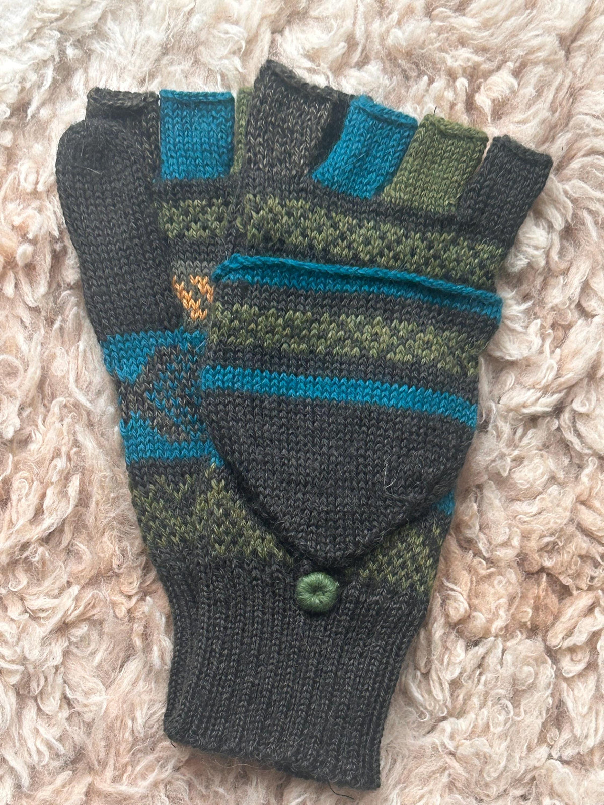 Hot Pink & Olive Fair Isle Convertible Alpaca Mittens, photo 5