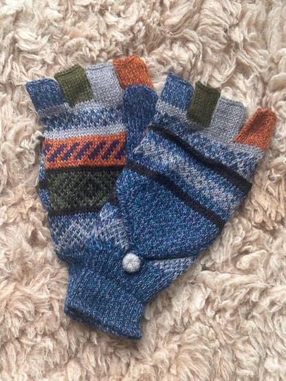 Blues & Greys Fair Isle Convertible Alpaca Mittens, photo 3