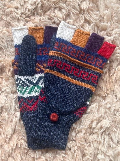 Black & Navy Fair Isle Convertible Alpaca Mittens, photo 3