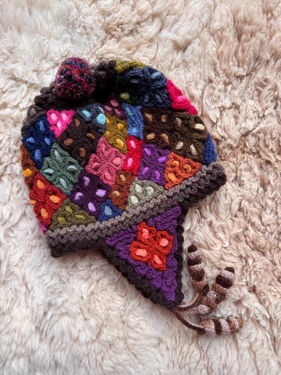 Mosaic Diamond Alpaca Chullo Hat - Dark Jewel Tones