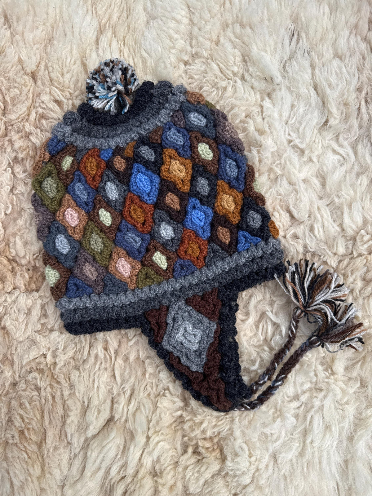 Mosaic Diamond Alpaca Chullo Hat - Charcoal Brights, photo 6
