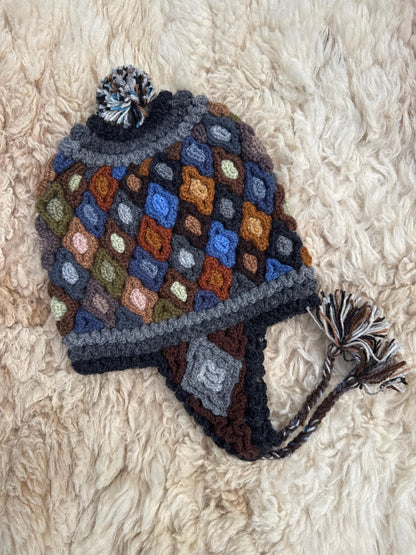 Mosaic Diamond Alpaca Chullo Hat - Charcoal Brights, photo 6