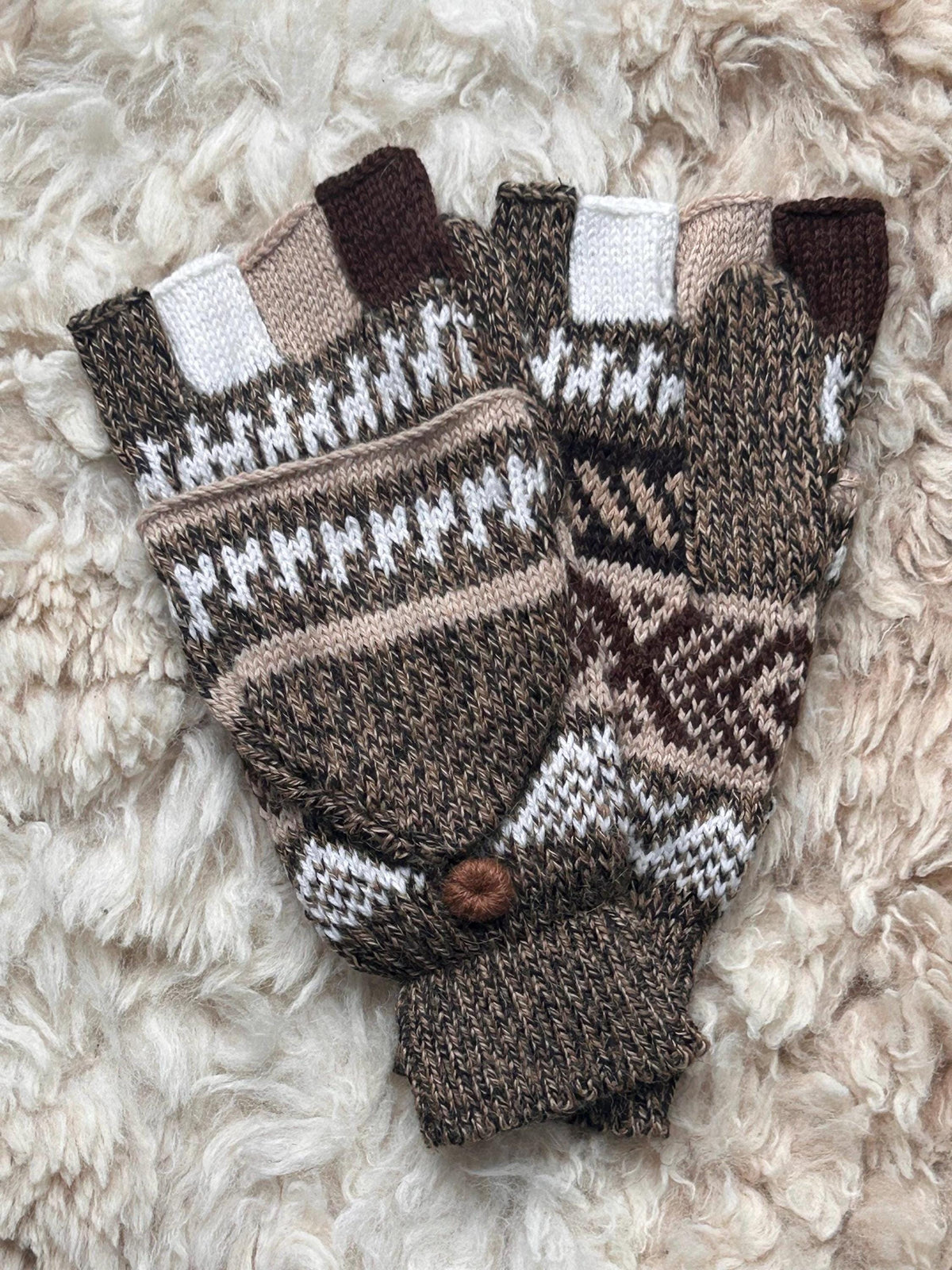 Hot Pink & Neutrals Fair Isle Convertible Alpaca Mittens, photo 7