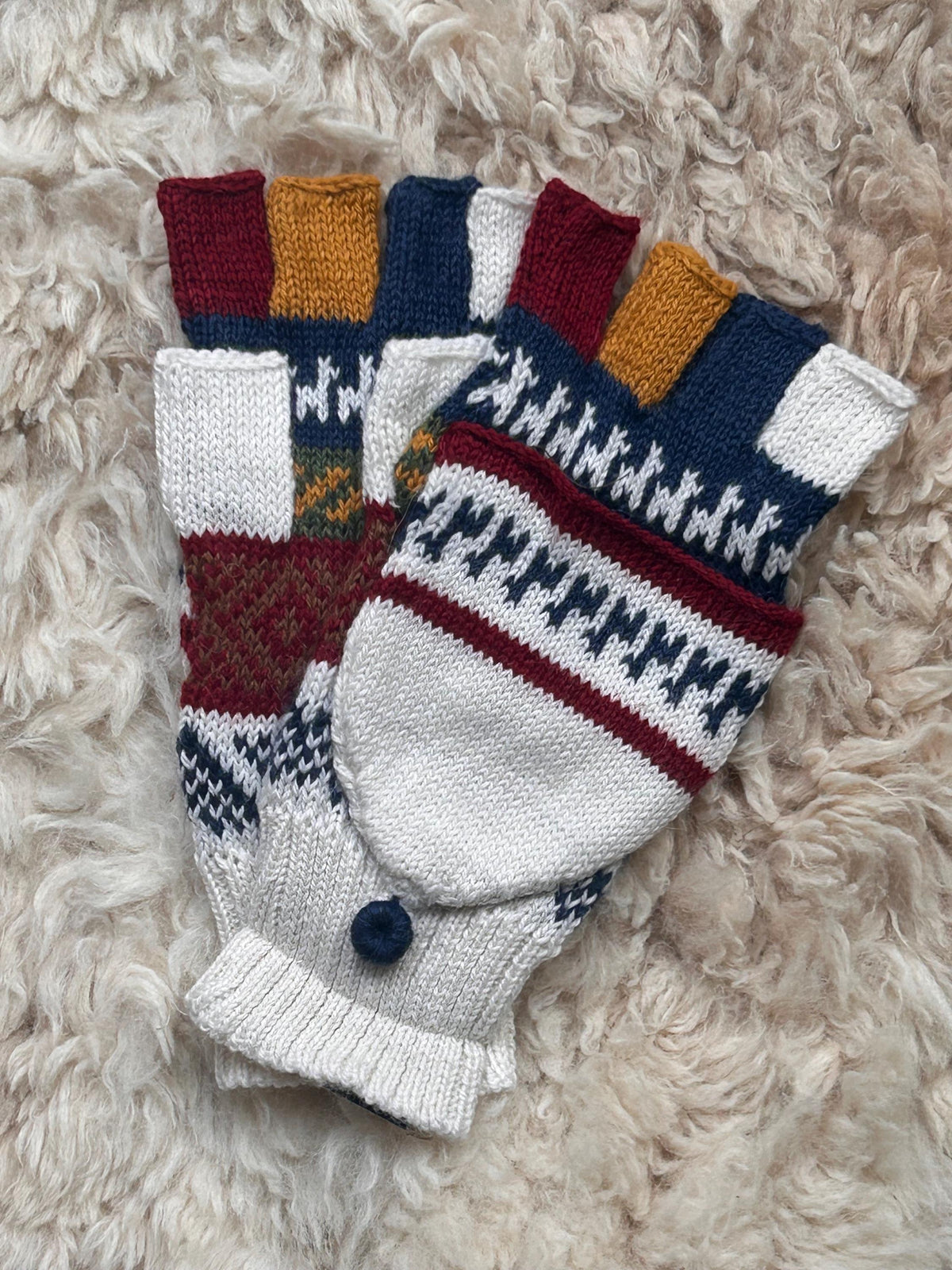 Burgundy & Charcoal Llama Half-Thumb Convertible Alpaca Mittens, photo 3
