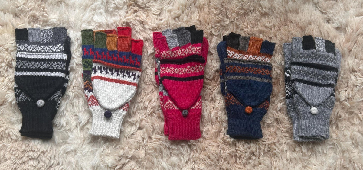 Black & Raspberry Fair Isle Convertible Alpaca Mittens, photo 2