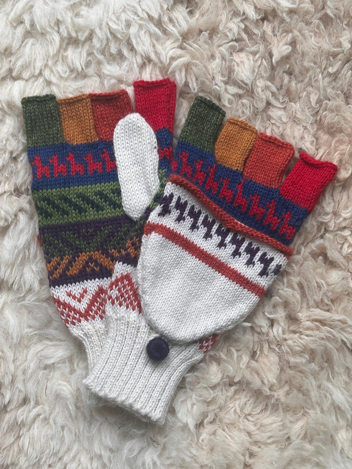 Black & Raspberry Fair Isle Convertible Alpaca Mittens, photo 3