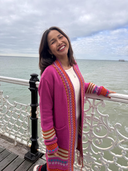 Boho Geometric Alpaca Blend Long Cardigan - Choose Your Colour, photo 2