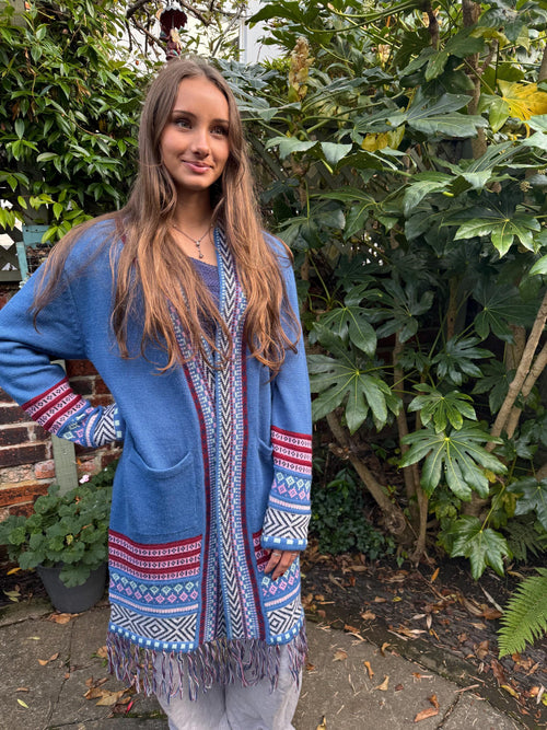 Boho Geometric Alpaca Blend Long Cardigan - Choose Your Colour